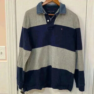 Tommy Hilfiger Rugby Shirt 90s Denim Collar Size L